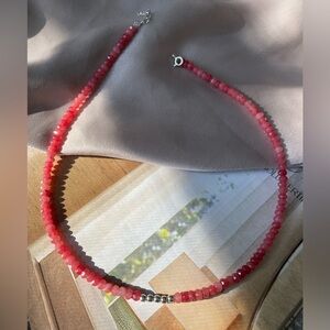 Rhodochrosite Bead Necklace in 925 sterling silver. Handmade necklace